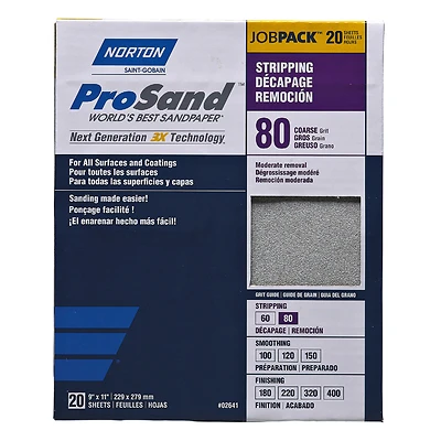 Norton ProSand 07660768174 Sanding Sheets, 80 Grit, 11x9 In., 20 Pk