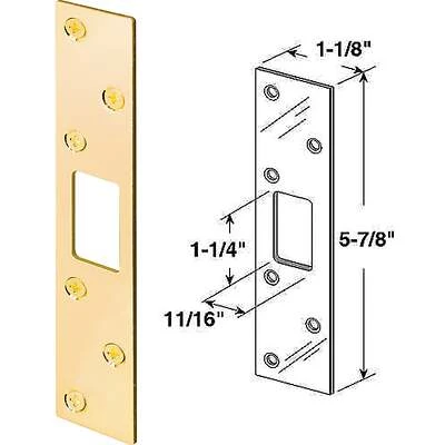 Prime Line U 9535 Defender Security Deadbolt Strike Plate, Brass, 1-1/8 In. x 5-7/8 In.