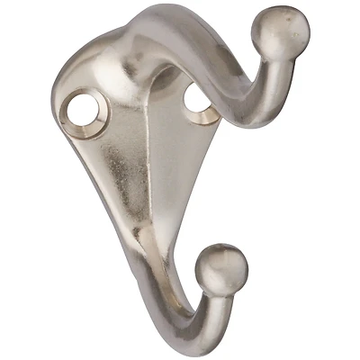 National Hardware N325-480 Coat & Hat Hook, 2-Hook, 35 Lb, Satin Nickel