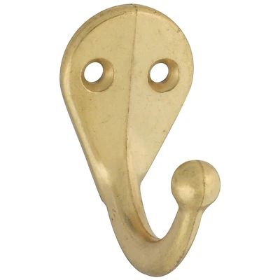 National Hardware N199-182 Clothes Hook, Single Prong, Bright Brass, 2-Pack