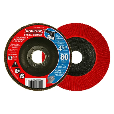 Diablo Steel Demon DCX045080N01F Flap Disc, 4-1/2 in Dia, 7/8 in Arbor, 80 Grit, Medium, Zirconium Abrasive