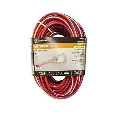 100 Ft. 12/3 Indoor/outdoor Patriotic Extension Cord - Red, White & Blue