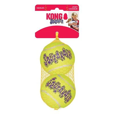 Kong SqueakAir AST1 Dog Toy, Squeaker, L, Ball, Yellow, 10.8 in H x 4.3 in W x 3.3 in D, 2/PK