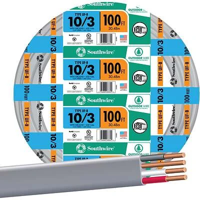 100 Ft. 10 Awg 3-conductor Uf-b Electrical Wire For Underground Use