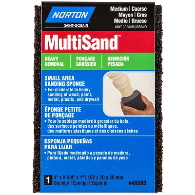 Norton MultiSand 49503 Sanding Sponge, Coarse/Medium Grit, 4 x 2-3/4 In.