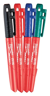 Milwaukee INKZALL Series 48-22-3106 Jobsite Marker Set, 1 mm Tip, Black/Blue/Green/Red, 5-1/2 in L