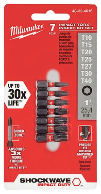 Milwaukee 48-32-4615 Shockwave Torx Insert Bit Set, 7-Pc., 1 In.