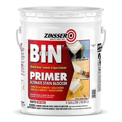 Zinsser 00900 B-I-N Shellac-Base Primer, White, 5 Gal