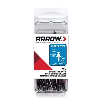 Rivets, Short, Steel, 1/8 x 1/8-In., 25-Ct.