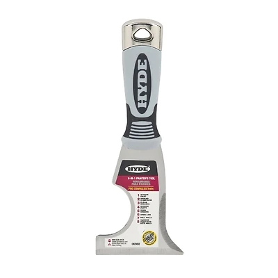 Hyde 06988 8-In-1 Painter's Tool, Stiff Steel Blade, 3-In.