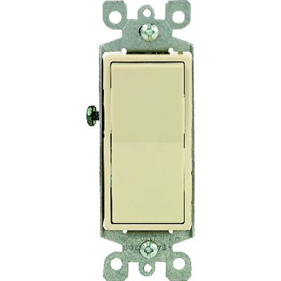 Decora S11-05601-2IS Rocker Switch with Ground Screw, 15 A, 120/277 VAC, SPST, Push-In, Side Wire Terminal, Ivory