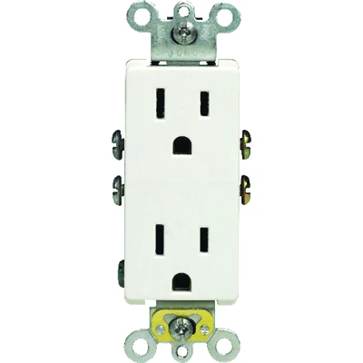 Leviton S02-05325-0WS Duplex Receptacle, Thermoplastic, White, 2-Pole, 15 A, 125 V, Push-In, Side Wiring, NEMA: 5-15R