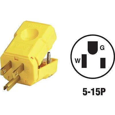 Leviton 05256-0VY Python Cord Plug, 15A 125V, 2-Pole 3-Wire, Yellow