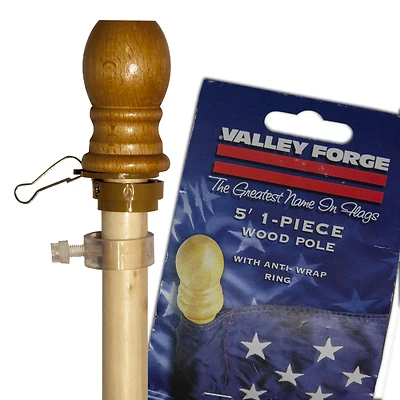 Valley Forge 60705 Flag Pole, 5 Ft. x 1 In., Wood, Anti-Wrap Ring