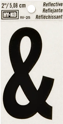 Hy-Ko Reflective House Address Letter "&", Black/Silver Vinyl, 2-In.