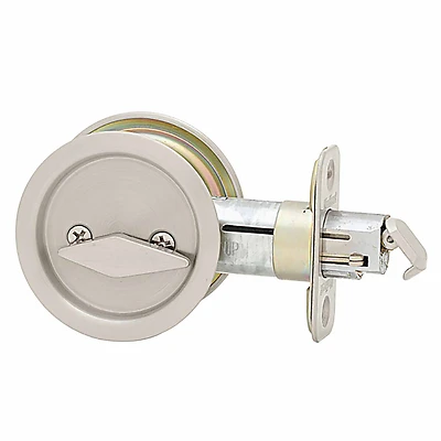 335 15 Rnd Satin Nickel Privacy Pocket Door Lock, Adjustable Backset