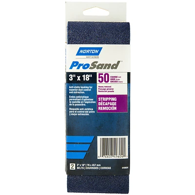 Norton 02231 ProSand Sanding Belt, 3 in. W x 18 in. L, 50 Grit, 2-Pack