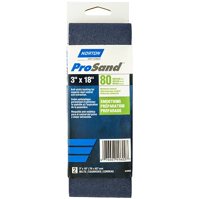 Norton 07660702230 ProSand Sanding Belt, 3 in. x 18 in., 80 Grit, 2-Pack
