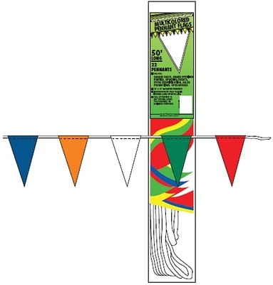 Hy-Ko PEN-3 Pennant Flag Banner, Multi-Color, 50 Ft., 22 Pennants