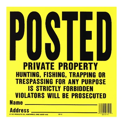 Hy-Ko YP-1 Private Property Sign, Black/Yellow Plastic, 11 x 11-In.
