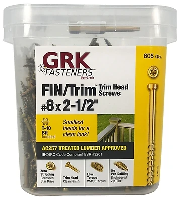 GRK Fasteners 16730 #8 x 2-1/2 In Trim Head Star Drive Screws, 605 Pk