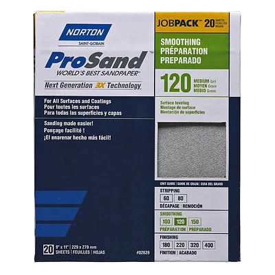 Norton ProSand 07660768172 Sanding Sheet, 11x9 In, 120 Grit, 20 Pk