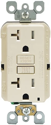 Leviton R96-GFTR2-0KT GFCI Duplex Receptacle, 2 -Pole, 20 A, 125 V, Back, Side Wiring, NEMA: 5-20R, Light Almond