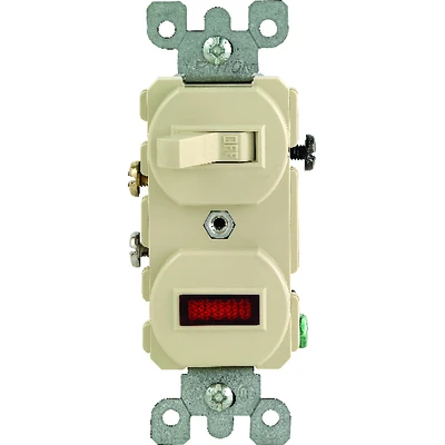 Leviton S03-05226-0IS Duplex Combination Switch, 12 A, 120/277 V, Lead Wire Terminal, Thermoplastic Housing Material
