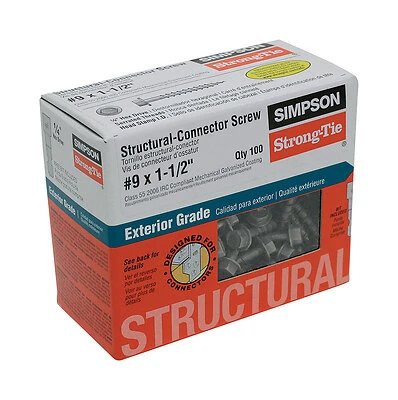 Simpson Strong-Tie Strong-Drive SD Series SD9112R100 Connector Screw, #9 Thread, 1-1/2 in L, Serrated Thread, Hex Head, 100/PK