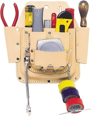 6-pocket Leather Electrical And Maintenance Tool Pouch, Model W438, Tan