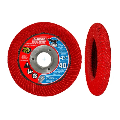 Diablo Steel Demon Corner-Edge Series DCC045040N01F Flap Disc, 4-1/2 in Dia, 7/8 in Arbor, 40 Grit, Ultra Coarse
