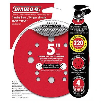 Diablo DCD050220H04G Sanding Disc, 5 in Dia, 220 Grit, Ultra Fine, Ceramic Abrasive, 12-Hole