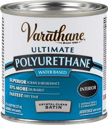 Varathane 200261H Satin Waterborne Diamond Polyurethane, Crystal Clear, 1/2-Pt.