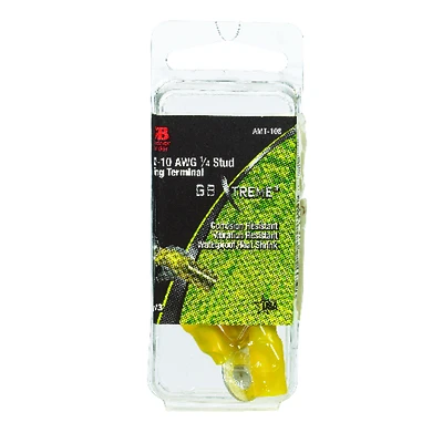 Gardner Bender AMT-108 Nylon Ring Terminals, 12-10 AWG, Yellow, 1/4-In. Stud, 3-Pk.