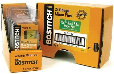 Bostitch PT-2312-3M Micro Pin Nails, 23 Ga., 1/2 In., 3,000-Pk