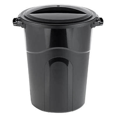 United Solutions TI0019 Trash Can with Lid, 32 Gallon, Black Plastic