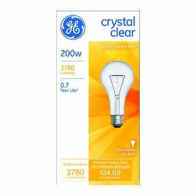 GE 16069 Light Bulb, 200 W, A21 Lamp, E26 Medium Lamp Base, 3780 Lumens, 2800 K Color Temp, Soft White Light