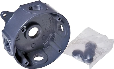 4-inch 5-outlet Gray Weatherproof Outdoor Round Box Model 5361-0