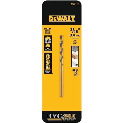 DeWalt Black & Gold Split Point Drill Bit, 3/16 In.