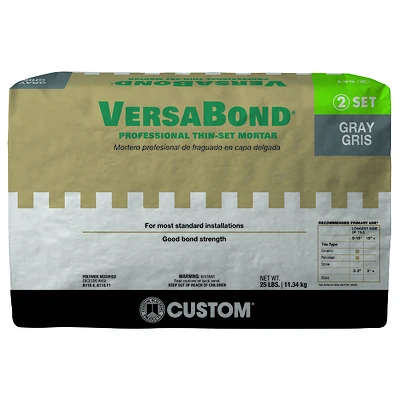 Custom VersaBond MTSG25 Gray Fortified Thin-Set Mortar, 25 Lb