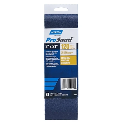 Norton 49610 ProSand Sanding Belt, 3 x 21 In., 120 Grit, 2-Pack
