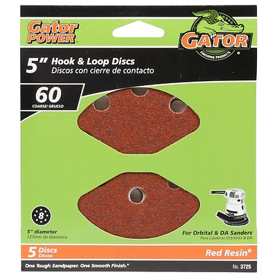 Sanding Discs, Aluminum Oxide, Red Resin, 60-Grit, 5 In., 5-Pk.
