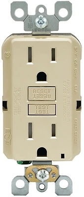 Leviton R91-GFTR1-0KI GFCI Duplex Receptacle, Polycarbonate, Ivory, 2-Pole, 15 A, 125 V, Back, Side Wiring