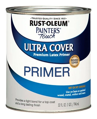 Rust-Oleum 1980502 Painter's Touch Ultra Cover Latex Primer, Gray, Qt.
