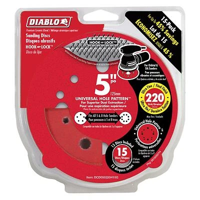 Diablo DCD050220H15G Sanding Disc, 5 In., 220 Grit, 15 Pack