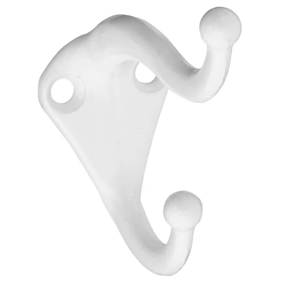 National Hardware N248-369 Coat & Hat Hook, 35 Lb, Zinc, White, 2-Pk
