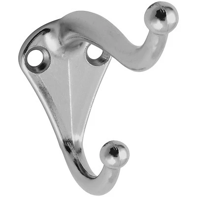 National Hardware N192-781 Coat and Hat Hook, Nickel Finish, 2-Hook, 35 Lb.