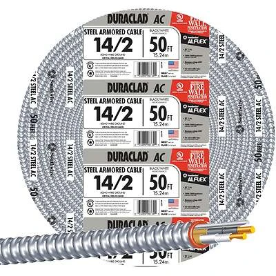 Southwire 55278322 Duraclad Armored Cable, 14/2 AWG, 50 Ft.