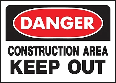 520 Osha Danger Construction Area Keep Out Sign, 10 In. H X 14 In. W, Pack Of 5