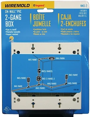 Nm3-2 2-gang Outlet Box, Non-metallic, Ivory, Wall Mounting, 0 Knockouts